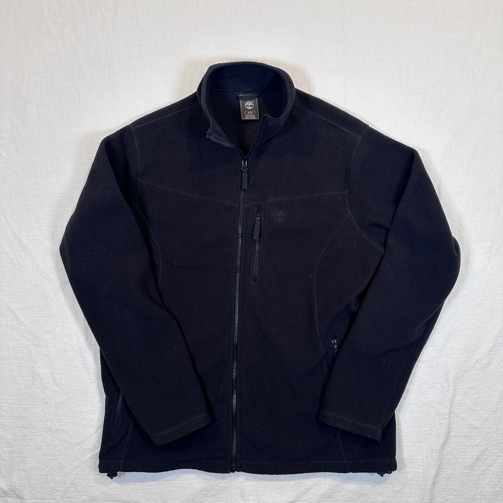 Timberland Mens Full Zip Fleece Jacket Black Regular Fit Medium Logo Pockets